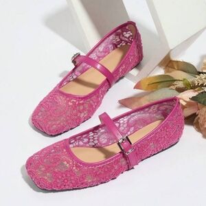 Like New Japanese Size 6 Rose Pink Lace Floral Sheer Flat Ballet Shoes!